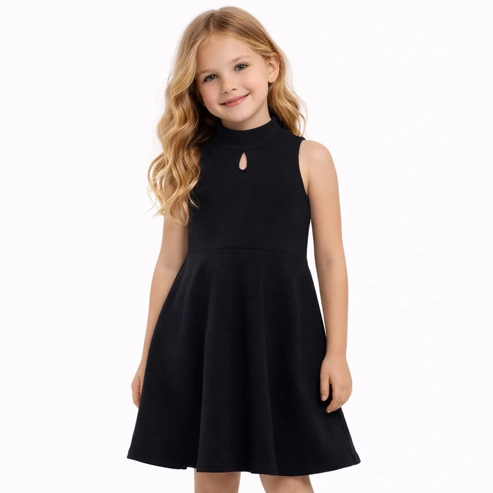 Black Sleeveless Mock Neck A-Line Dress
